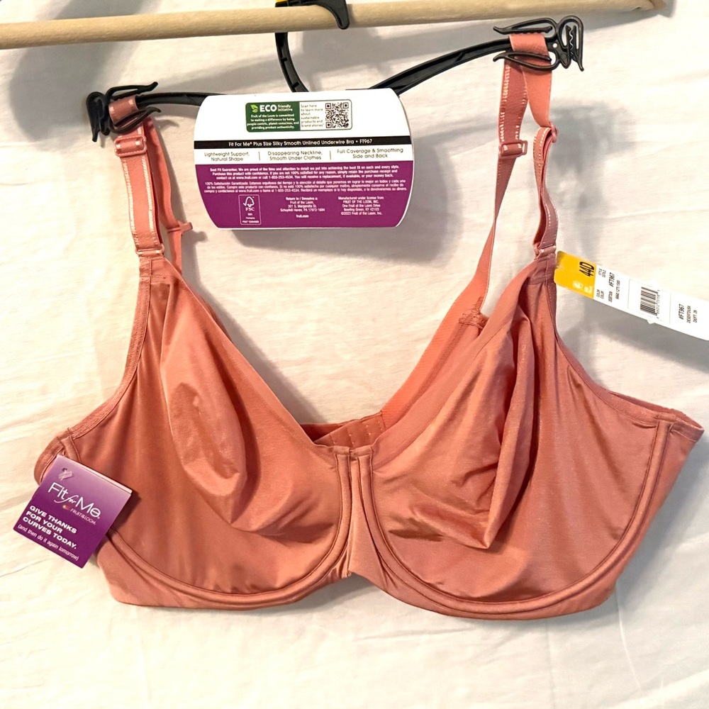 Fit For Me ~ Women's Unlined Underwire Bra Full Figure Desert Dusty Pink ~ 44D